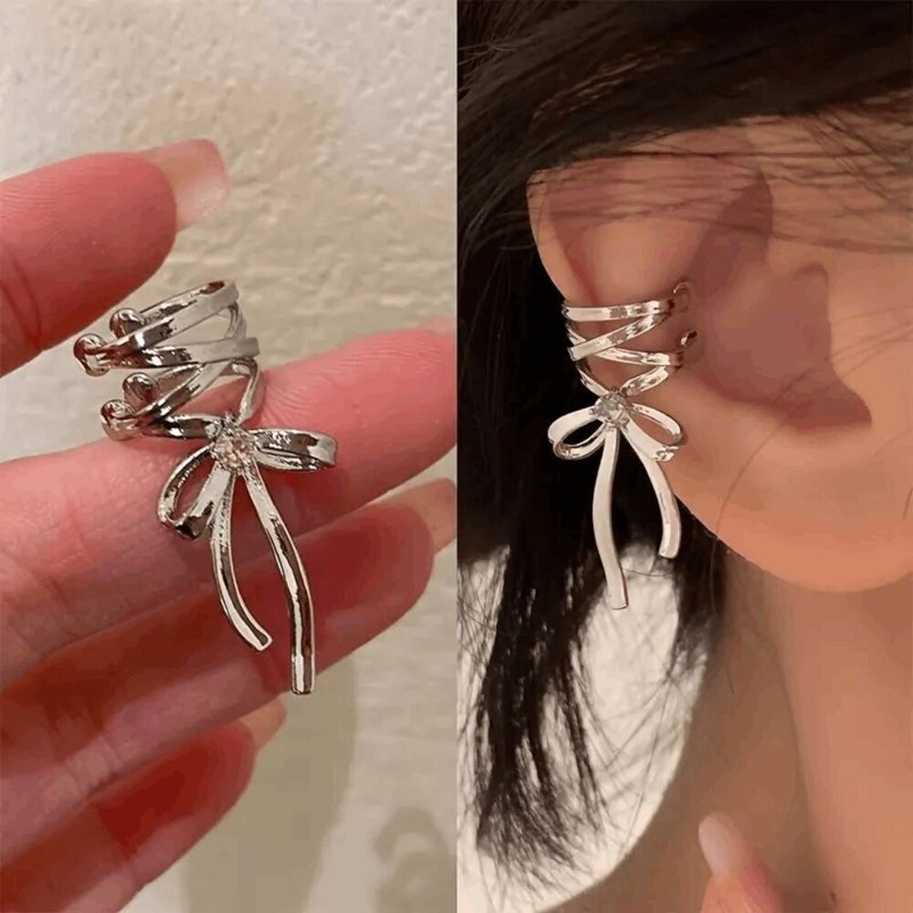 Boho Pink Diamond Ribbon Ear Cuffs